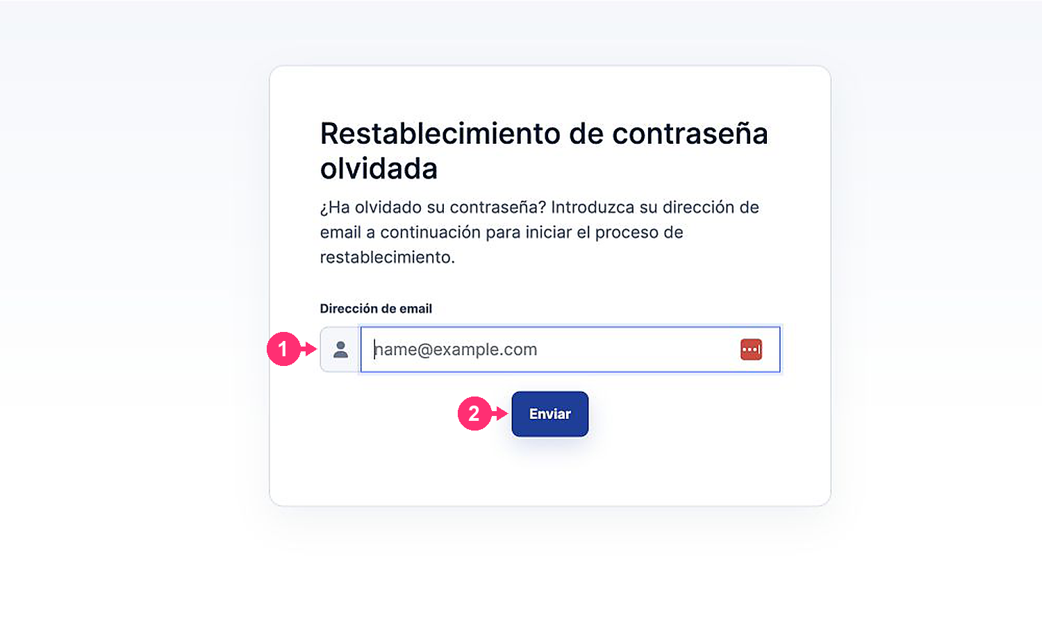 Formulário para redefinir a senha da Área do Cliente