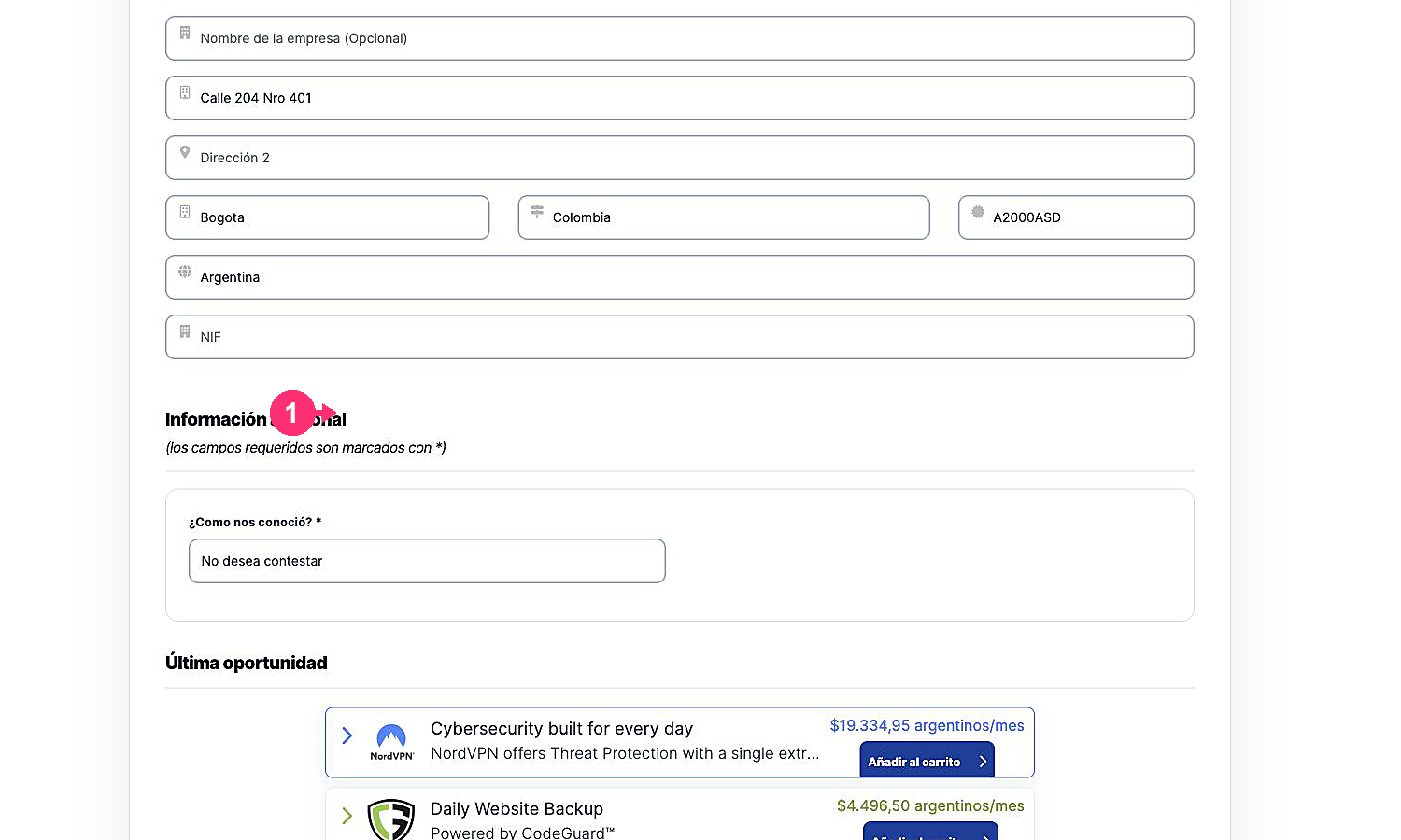 Formulário de dados para um novo cliente